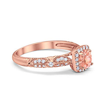 Halo Engagement Bridal Ring  Rose Tone, Simulated Morganite CZ 925 Sterling Silver